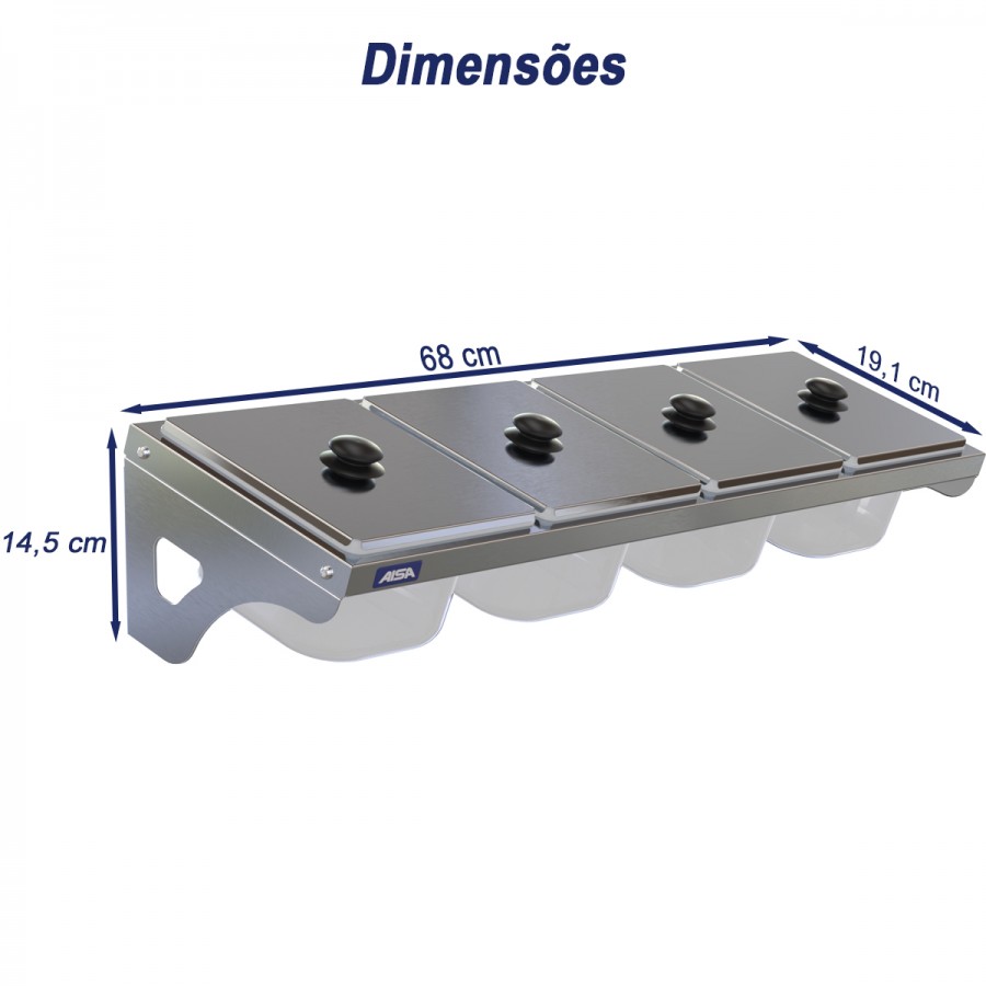 Condimentadora de Parede 4 Cubas Acrílico 1/6 100mm - Aisa
